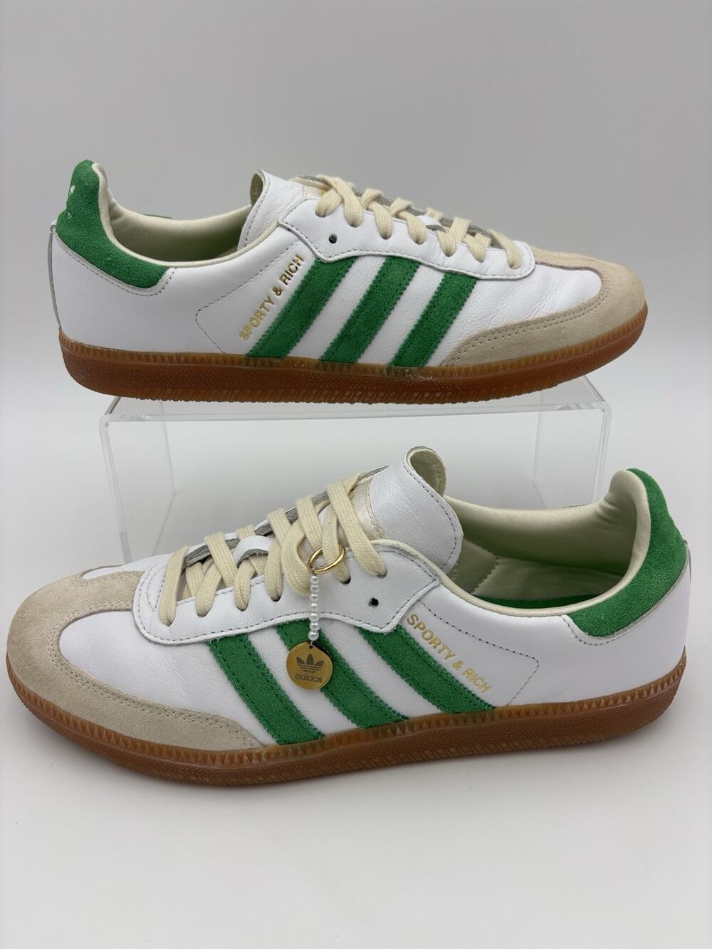 Adidas x Sporty & Rich Collab Sambas Sneakers White Green Leather Womens Size 8